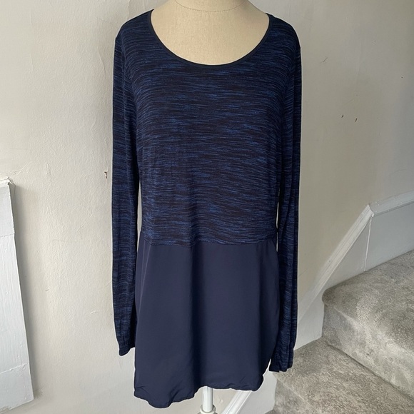 Vince Blue Long Sleeve Space Dye Mixed Media Top Size Medium - Picture 1 of 7